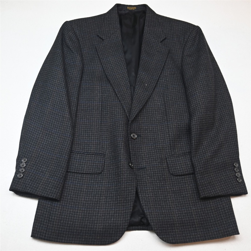 Vtg Oscar de la Renta 38R Black Gray Houndstooth Wool Tweed Blazer Sport Coat